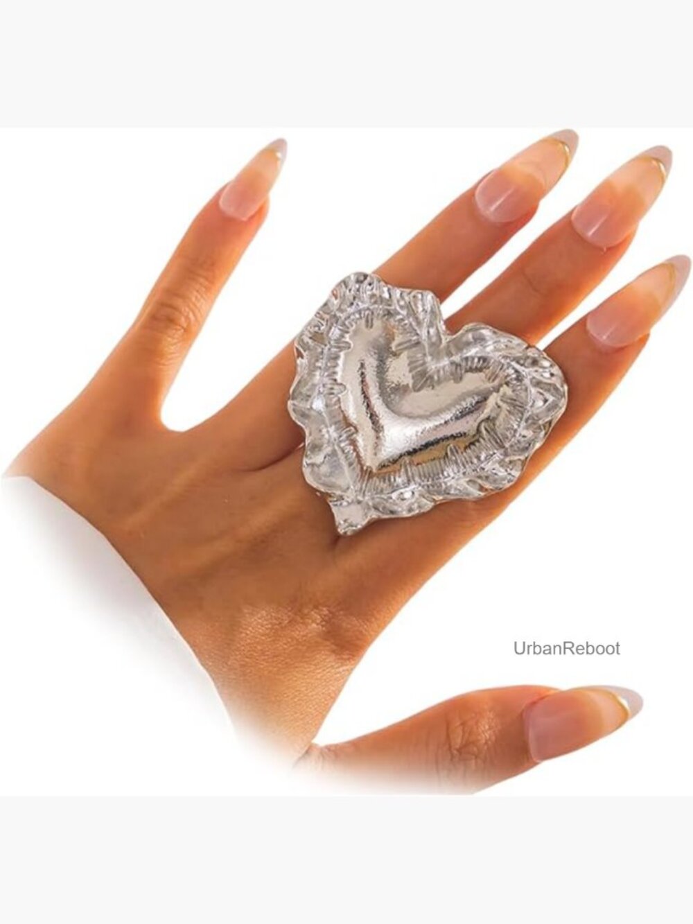 Hammered Heart Open Ring Vintage Statement Knuckle Jewelry